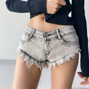 New Style Figure-flattering Raw-edge American-style Denim Shorts For Outerwear